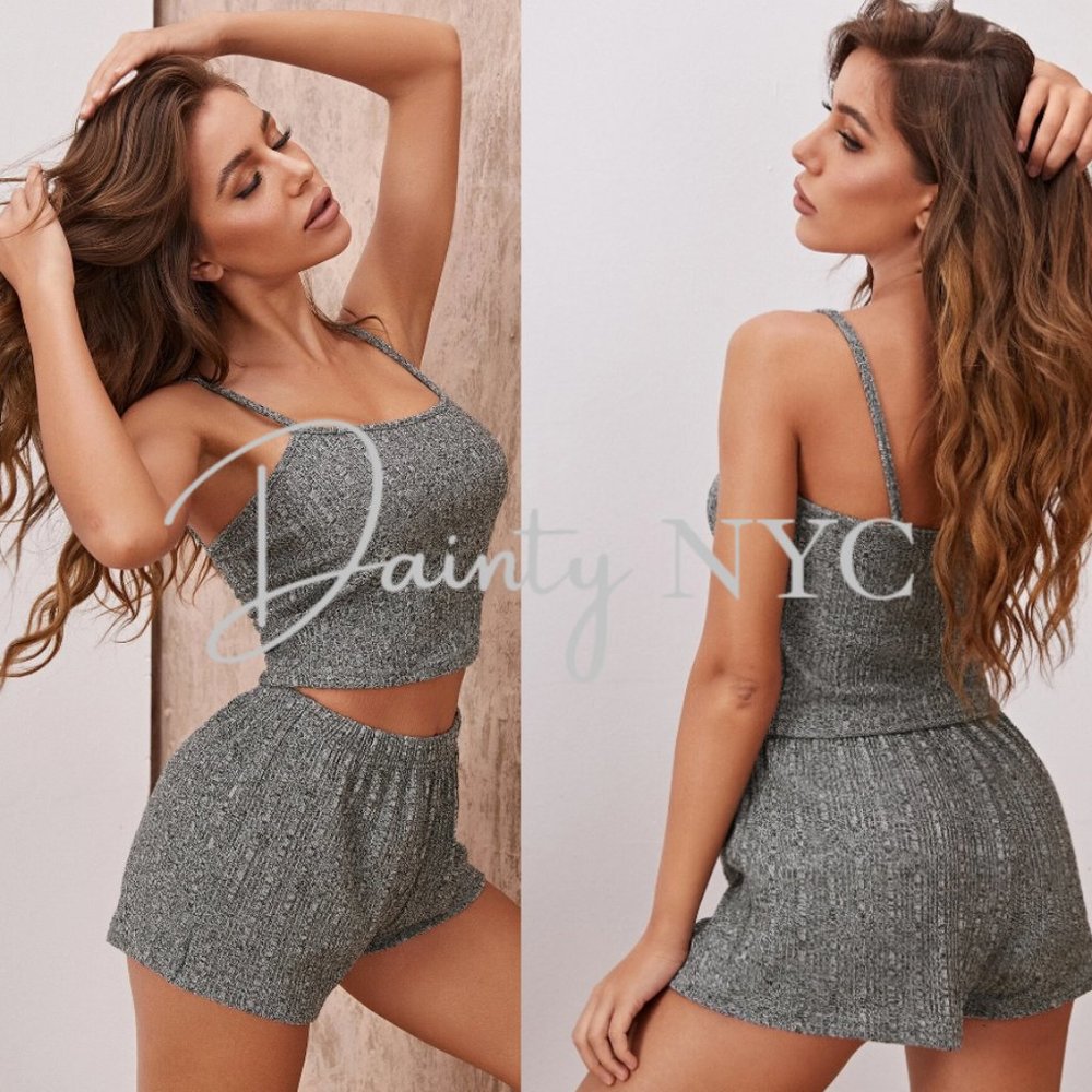 Gray Tank Top Shorts Lounge Set Pajamas